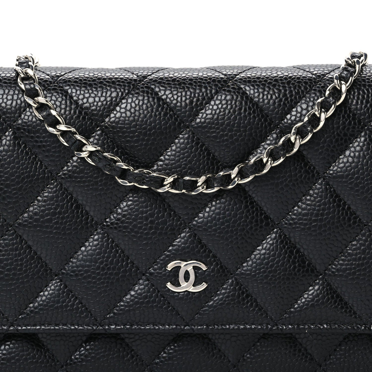 Quilted Caviar Wallet Bag - Black
