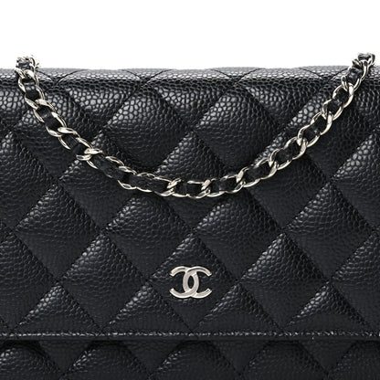 Quilted Caviar Wallet Bag - Black
