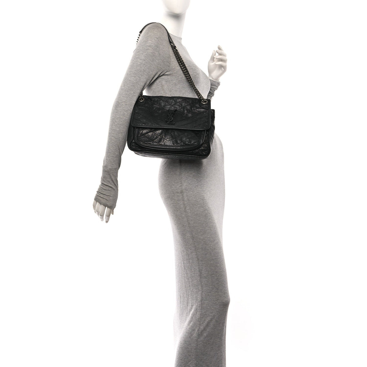 Medium Calfskin Satchel Bag - Black