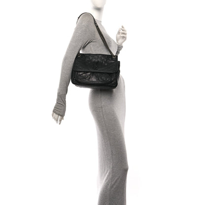 Medium Calfskin Satchel Bag - Black