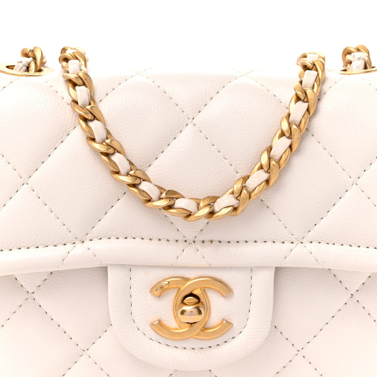 Mini Quilted Caviar Flap Shoulder Bag - White