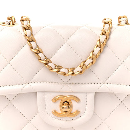 Mini Quilted Caviar Flap Shoulder Bag - White