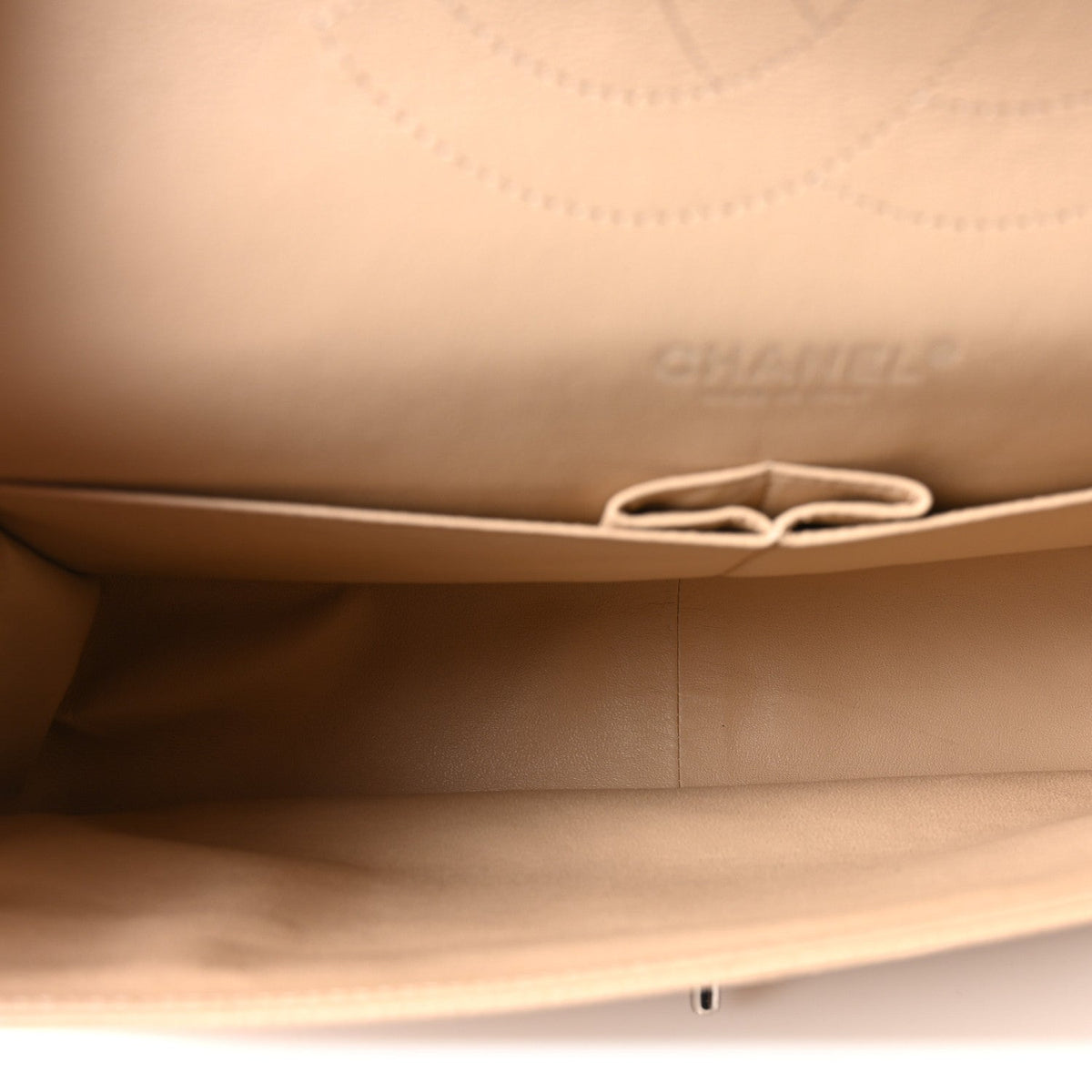 Quilted Caviar Flap Shoulder Bag - Beige