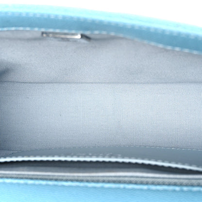 Quilted Caviar Flap Shoulder Bag - Light Blue