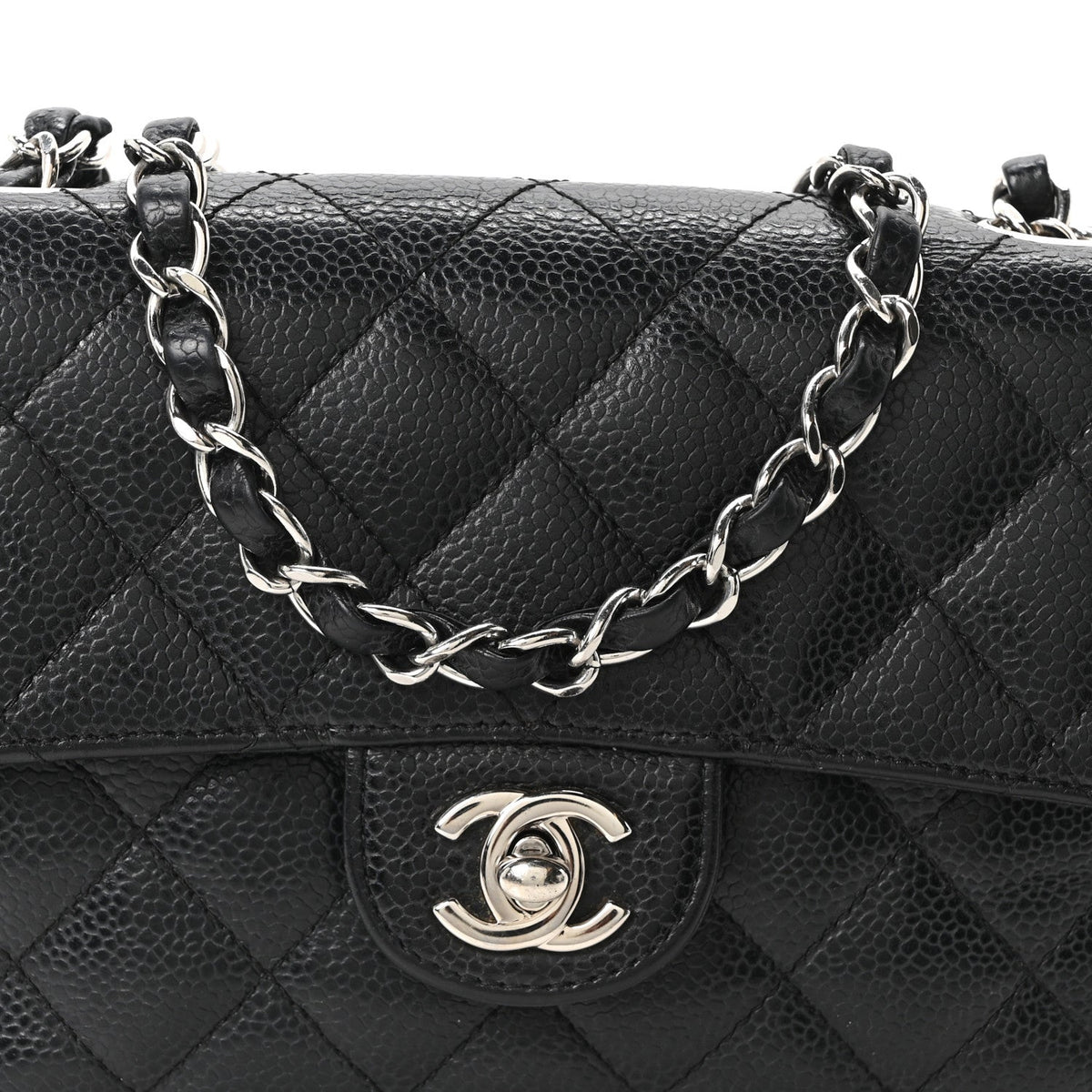 Mini Quilted Caviar Flap Shoulder Bag - Black