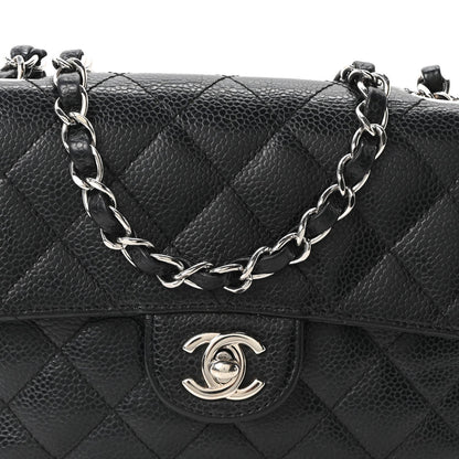 Mini Quilted Caviar Flap Shoulder Bag - Black