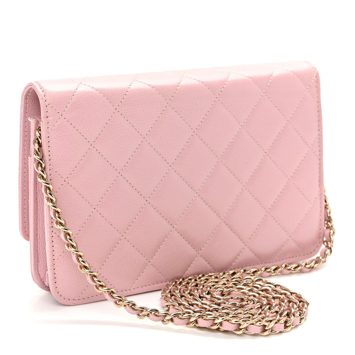Quilted Caviar Wallet Bag - Pink