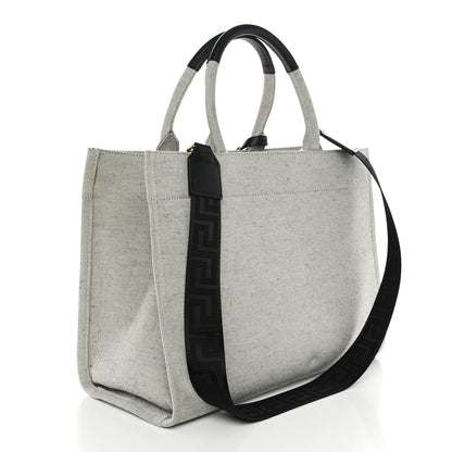 Large Calfskin Canvas Tote Bag - Black