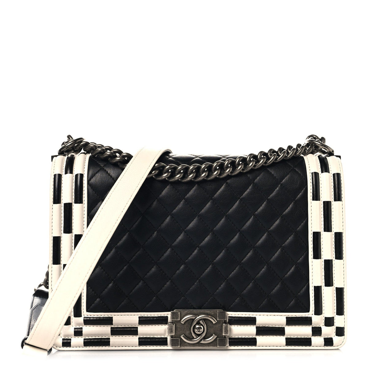 Medium Quilted Calfskin Flap Shoulder Bag - Black