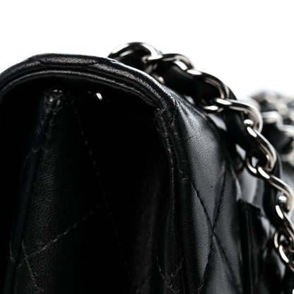 Quilted Lambskin Flap Shoulder Bag - Black
