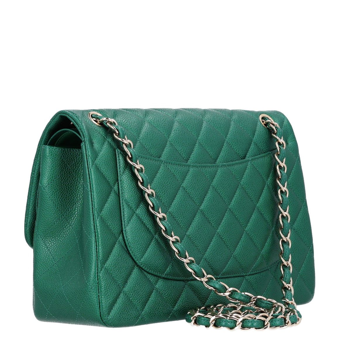 Quilted Caviar Flap Shoulder Bag - Green