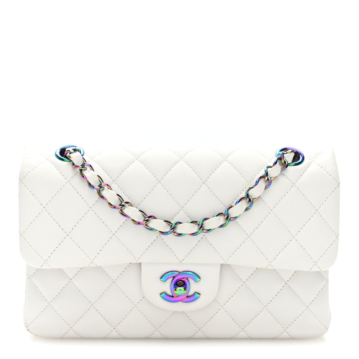 Small Quilted Caviar Flap Shoulder Bag - White