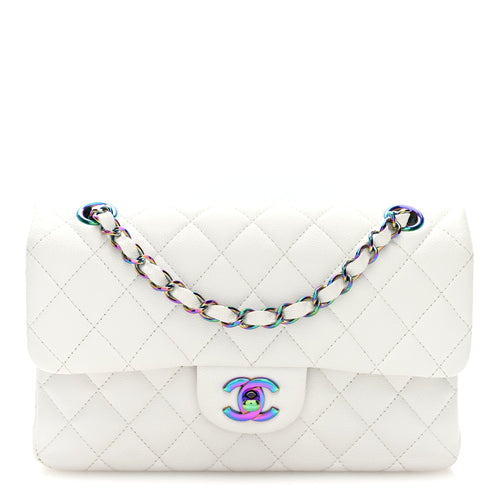 Small Quilted Caviar Flap Shoulder Bag - White