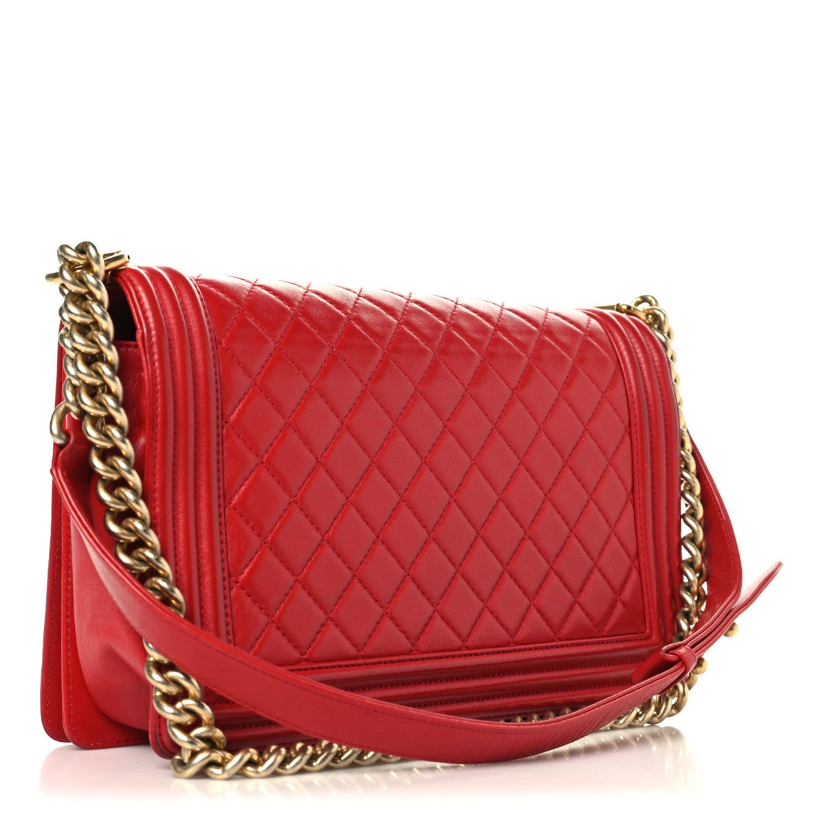 Medium Quilted Lambskin Flap Shoulder Bag - Red