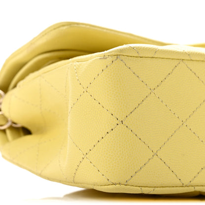 Small Quilted Caviar Flap Shoulder Bag - Yellow