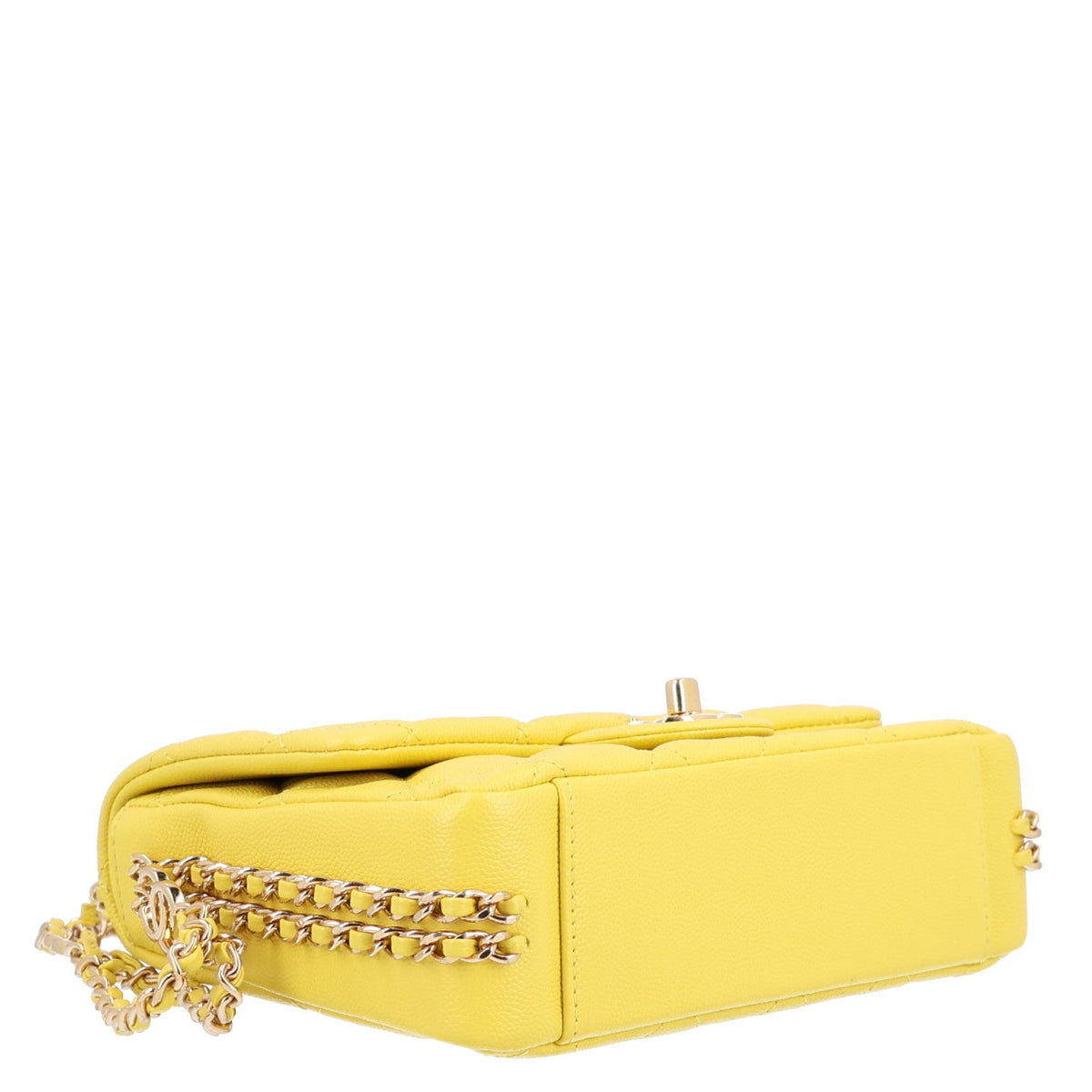Mini Quilted Caviar Flap Shoulder Bag - Yellow