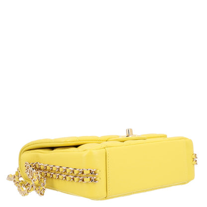 Mini Quilted Caviar Flap Shoulder Bag - Yellow