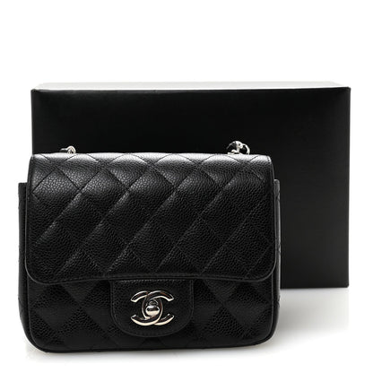 Mini Quilted Caviar Flap Shoulder Bag - Black