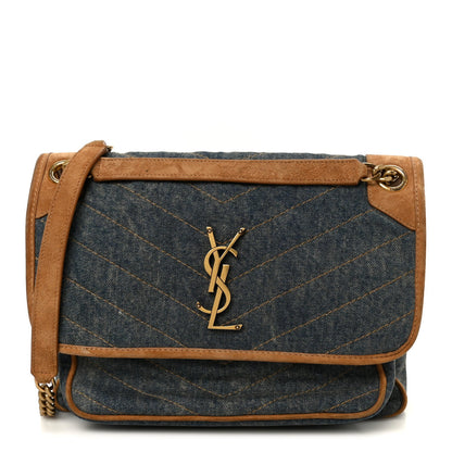 Medium Suede Satchel Bag - Blue
