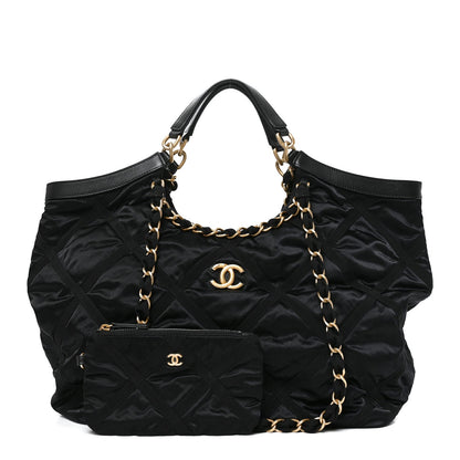 Quilted Nylon Tote Bag - Black