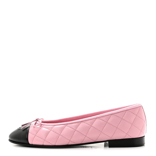 Lambskin Quilted CC Cap Toe Ballerina Flats Pink Black