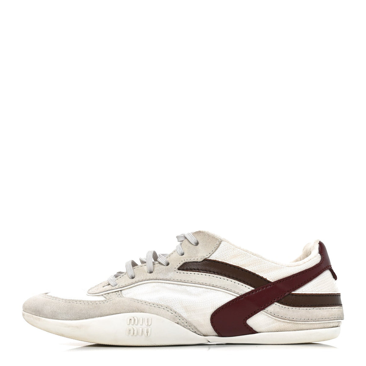 Miu Miutechnical Fabric Suede Gymnasium Sneakers White Burgundy