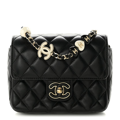 Mini Quilted Lambskin Flap Shoulder Bag - Black