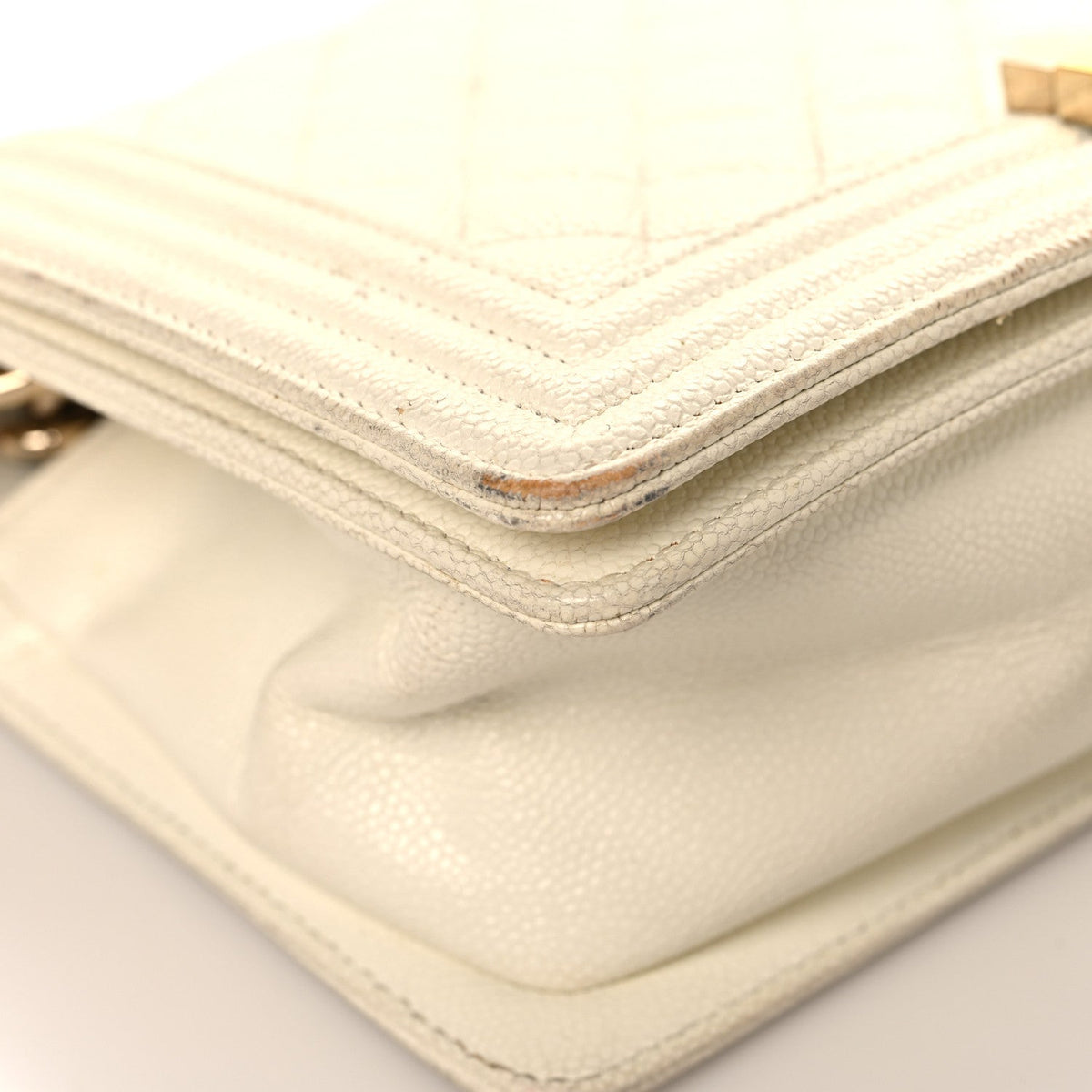 Medium Quilted Caviar Flap Shoulder Bag - White