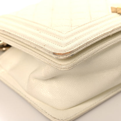 Medium Quilted Caviar Flap Shoulder Bag - White