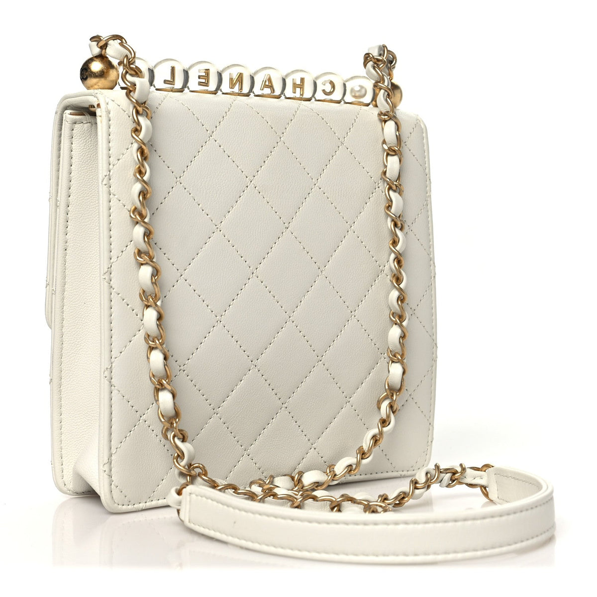 Quilted Goatskin Flap Shoulder Bag - White