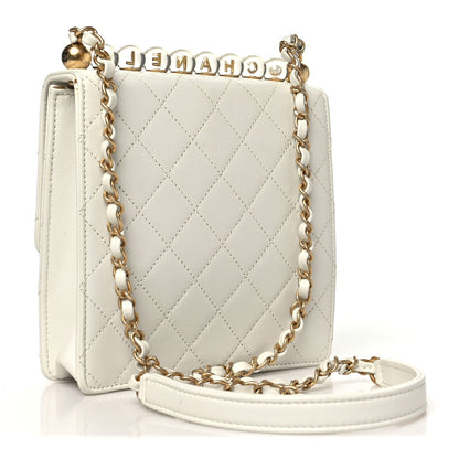 Quilted Goatskin Flap Shoulder Bag - White
