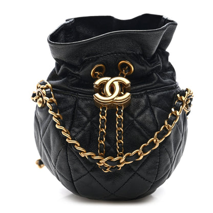 Mini Quilted Lambskin Bucket Bag - Black
