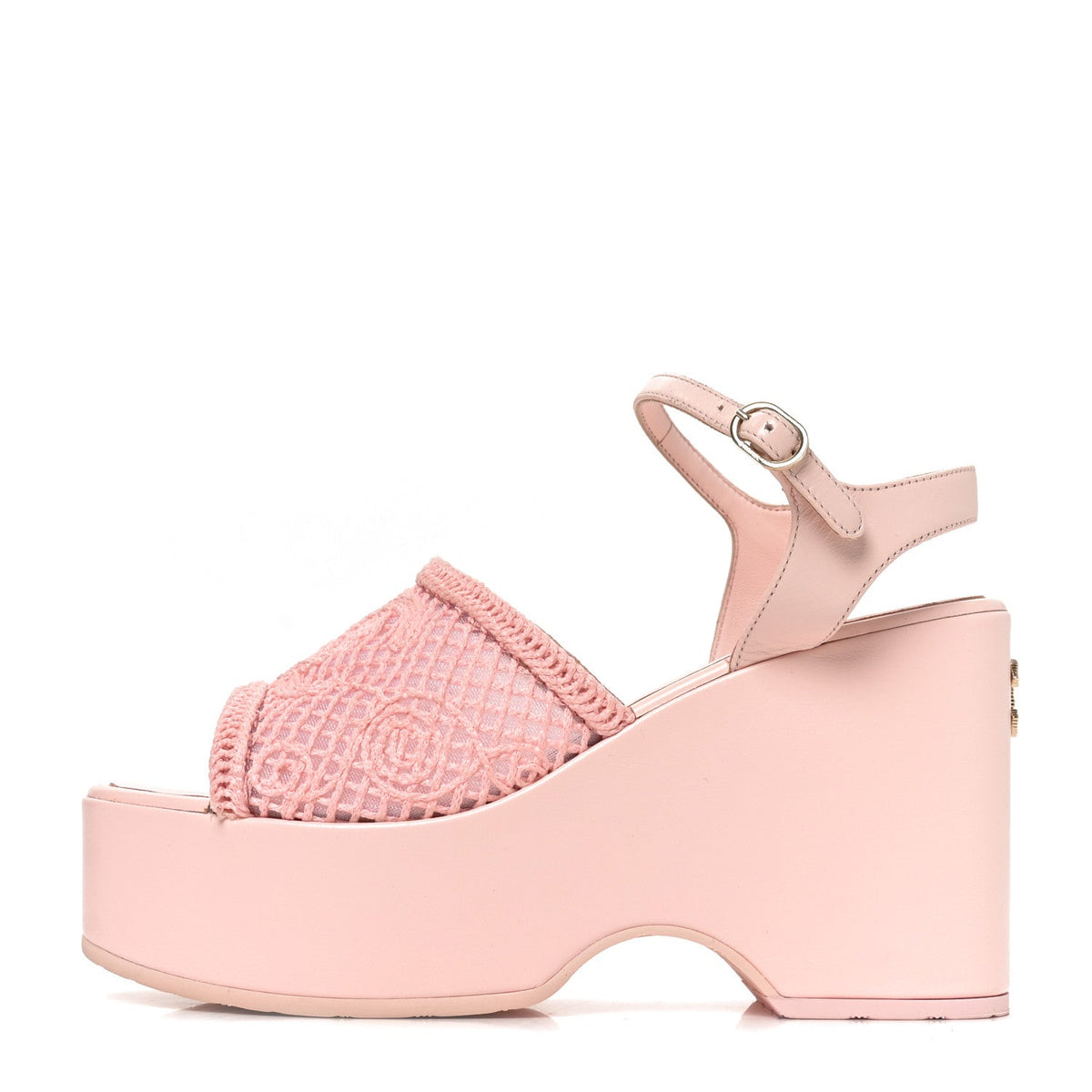 Fabric Calfskin CC Platform Sandals Light Pink