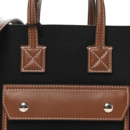 Mini Calfskin Canvas Tote Bag - Black