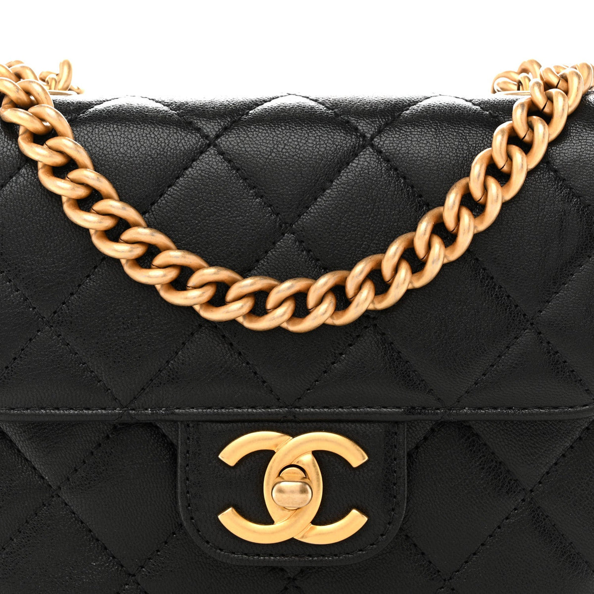 Mini Quilted Goatskin Flap Shoulder Bag - Black