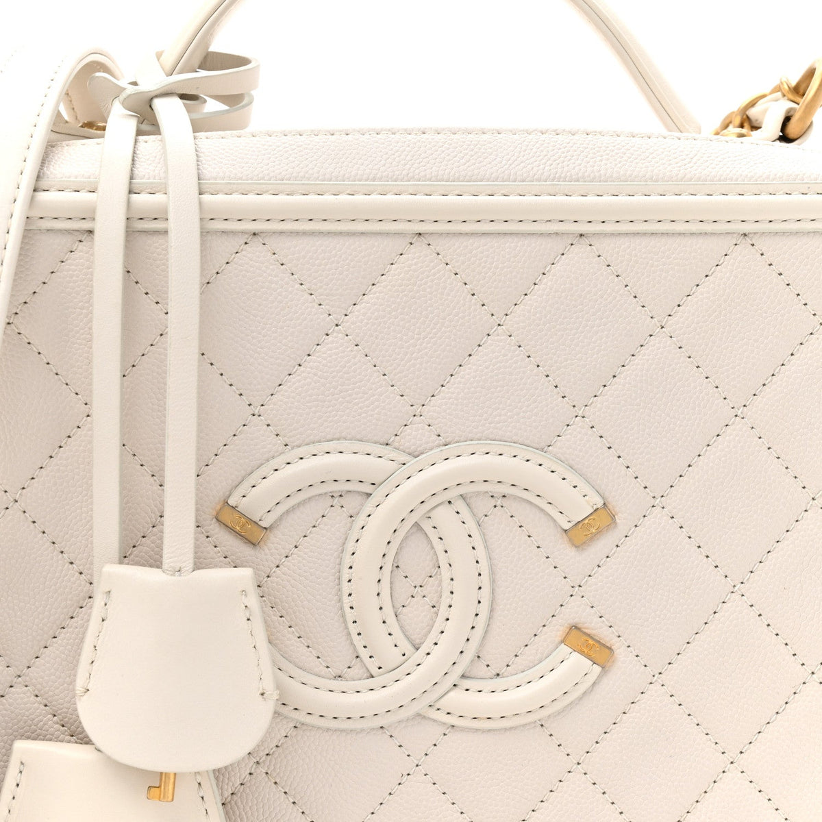 Large Quilted Caviar Handbag - White