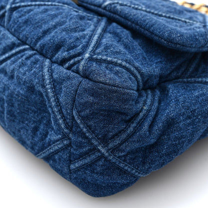 Large Quilted Flap Shoulder Bag - Blue