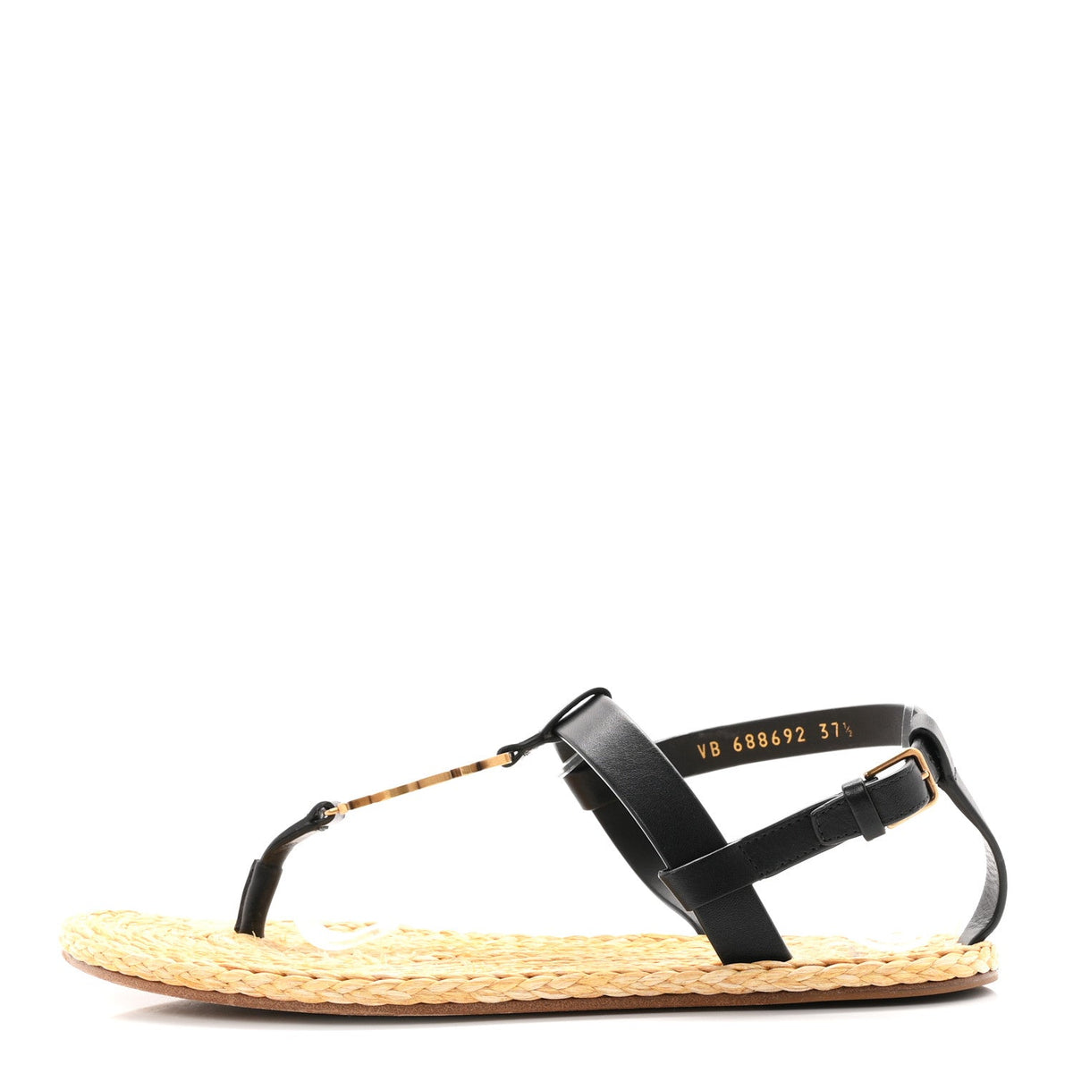 Calfskin Raffia Cassandra Monogram Sandals Black