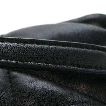 Quilted Lambskin Satchel Bag - Black