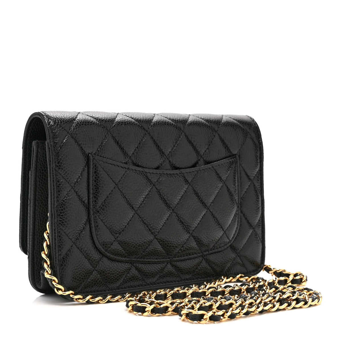 Quilted Caviar Wallet Bag - Black