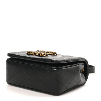 Mini Quilted Lambskin Flap Shoulder Bag - Black
