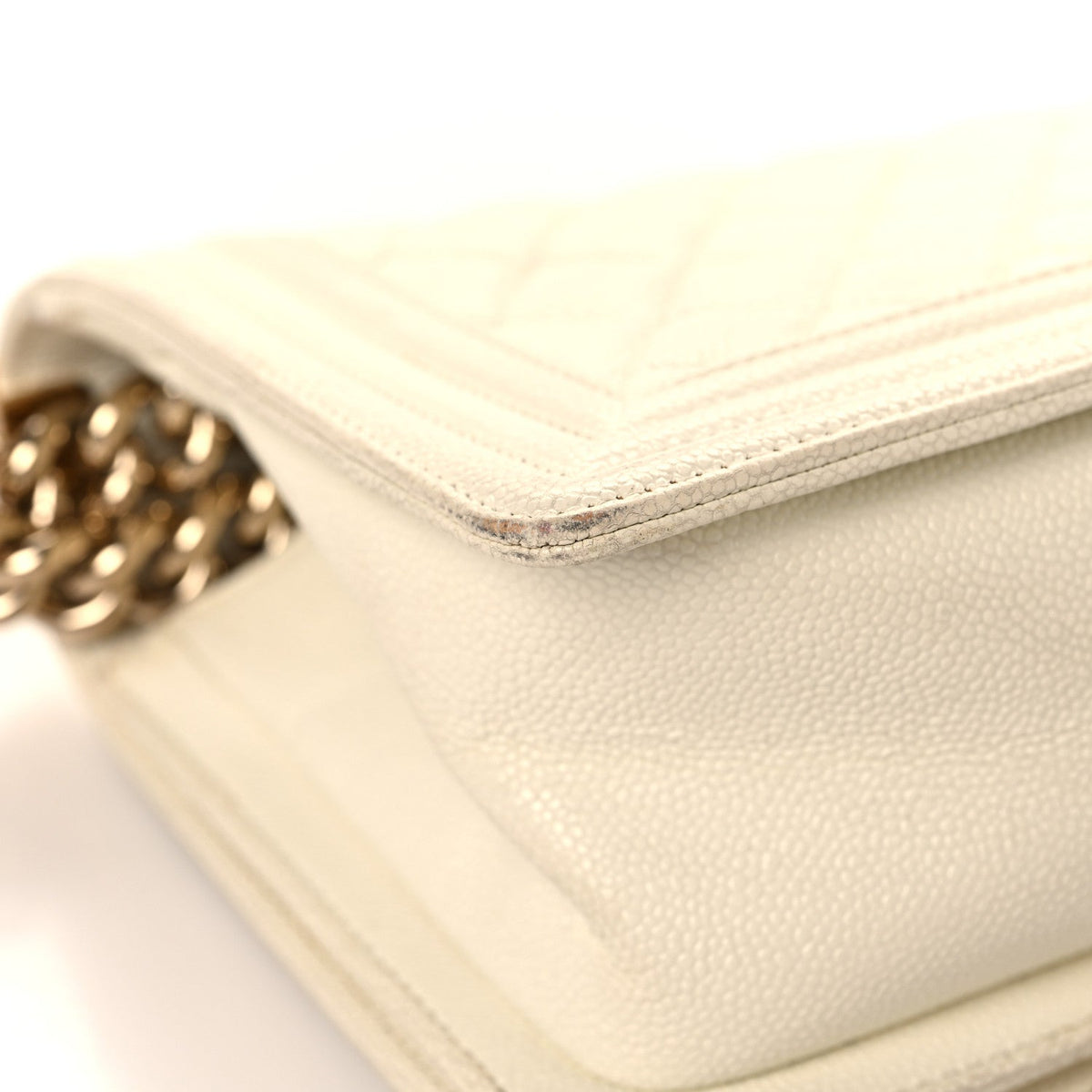 Medium Quilted Caviar Flap Shoulder Bag - White