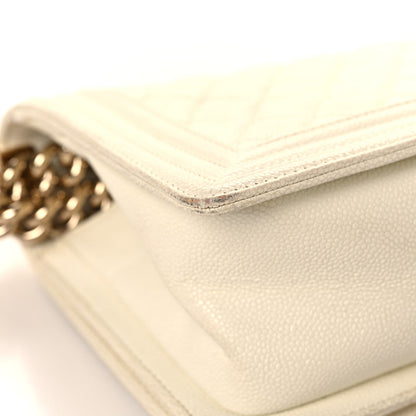Medium Quilted Caviar Flap Shoulder Bag - White