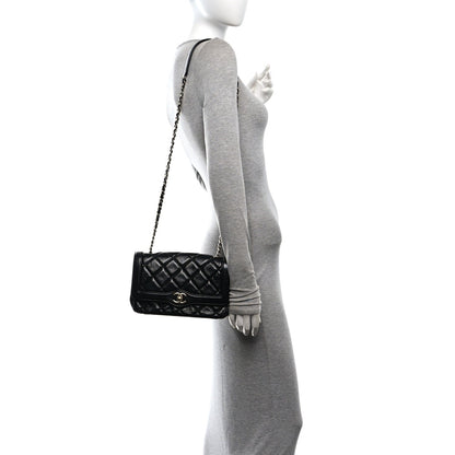 Small Quilted Lambskin Flap Shoulder Bag - Black