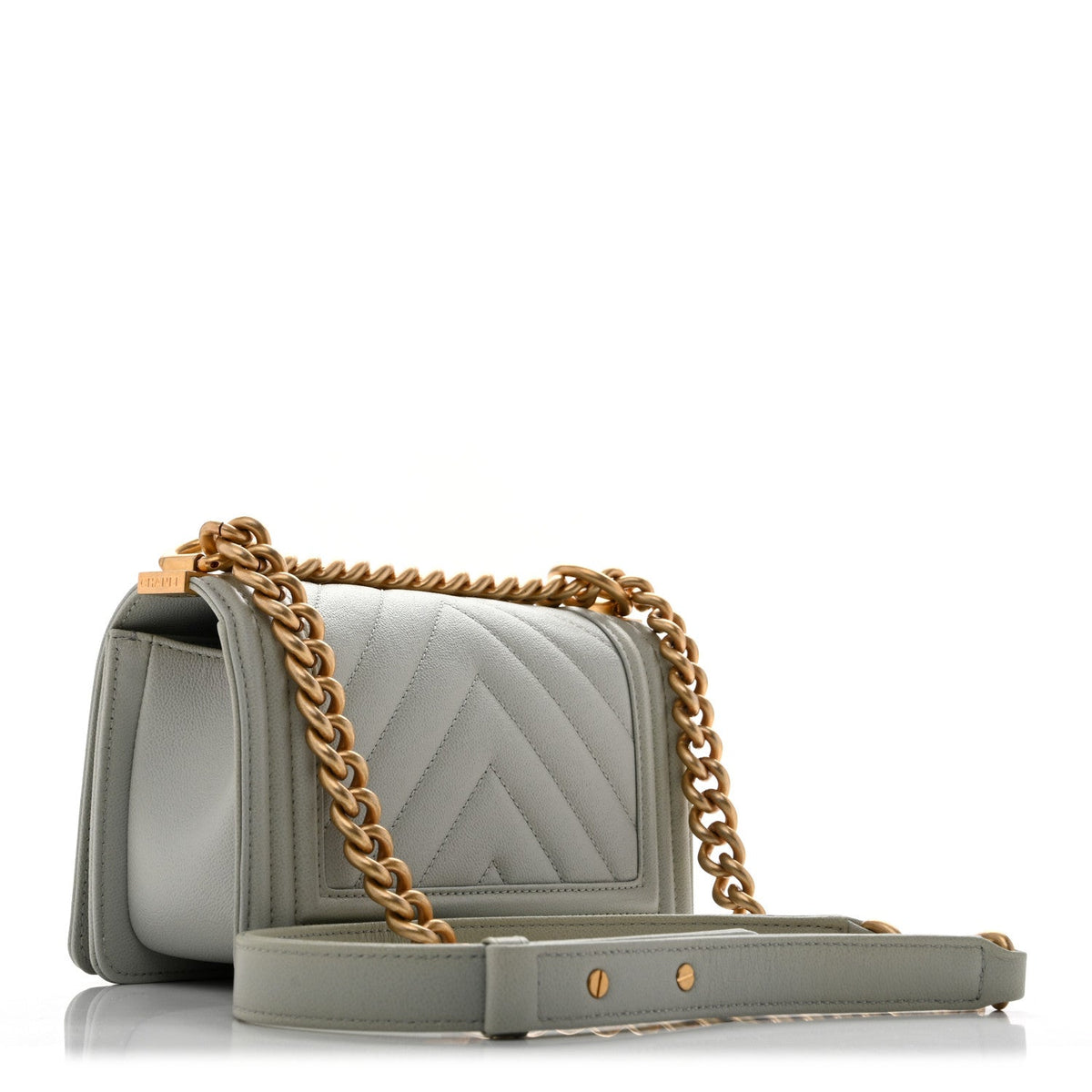 Small Quilted Caviar Flap Shoulder Bag - Grey