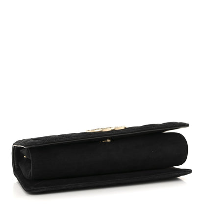 Quilted Suede Flap Shoulder Bag - Black