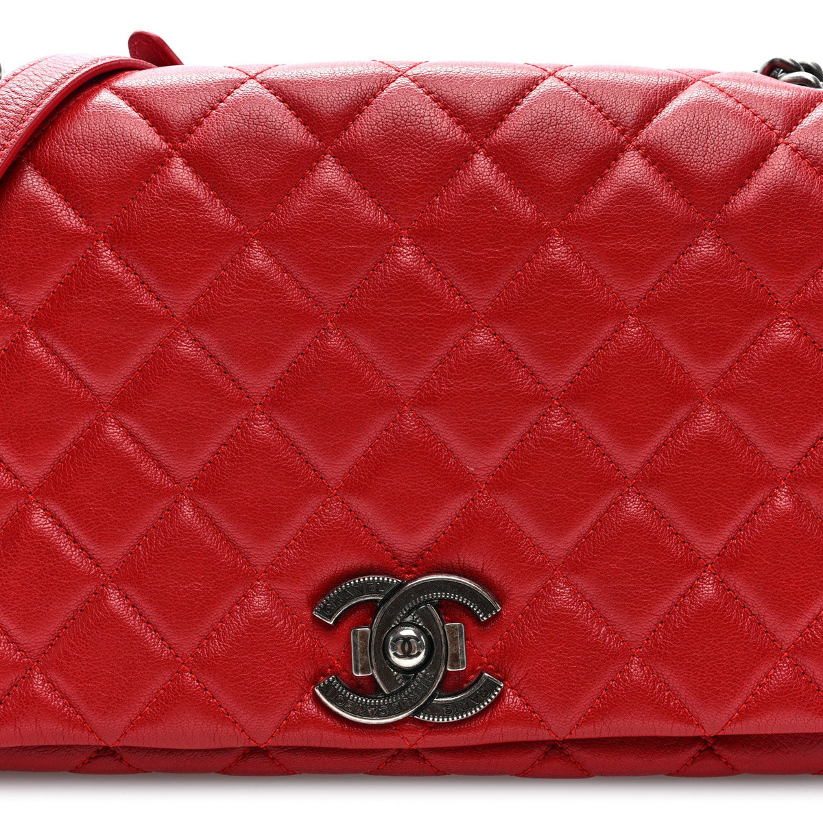 Large Quilted Goatskin Flap Shoulder Bag - Red