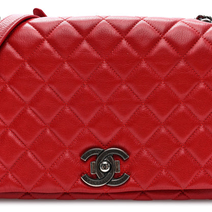 Large Quilted Goatskin Flap Shoulder Bag - Red