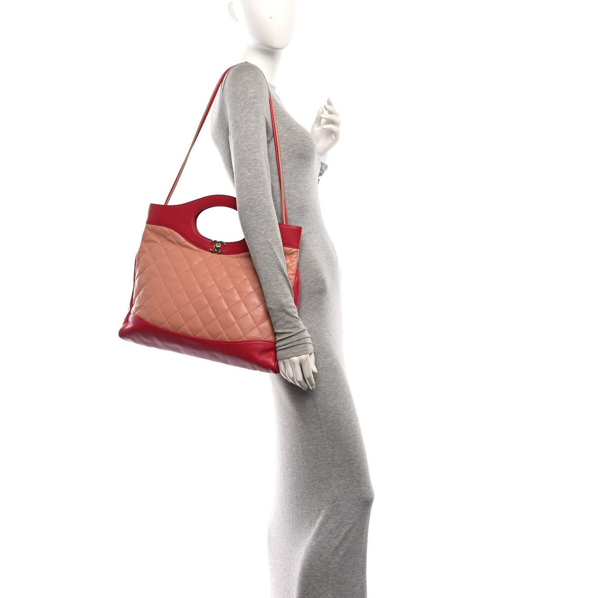 Large Quilted Calfskin Handbag - Beige