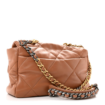 Large Quilted Lambskin Flap Shoulder Bag - Brown